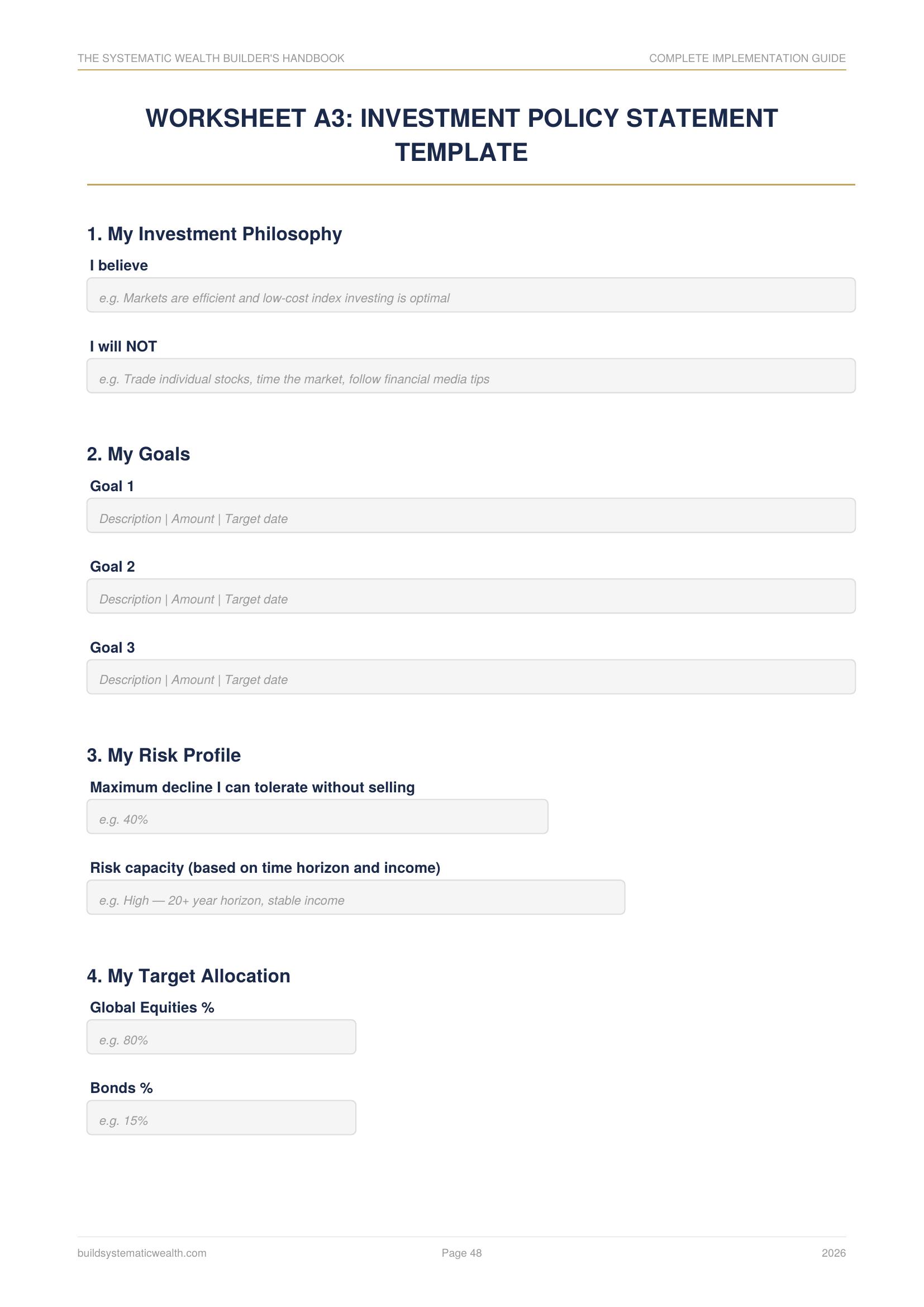 Investment Policy Statement Worksheet